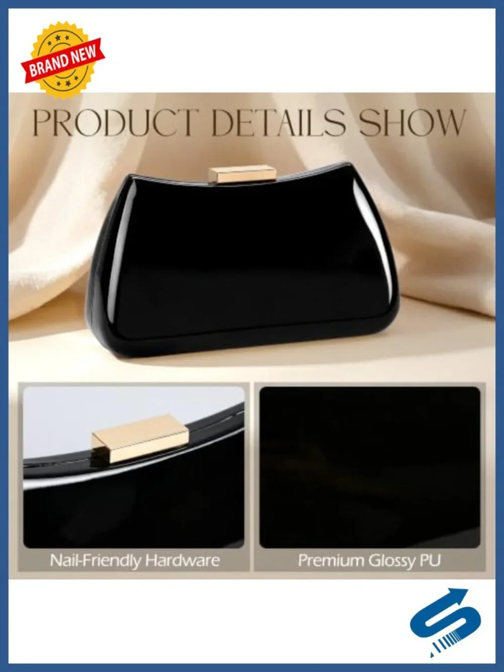 Trapezoid PU Leather Evening Clutch with Detachable Chain Strap